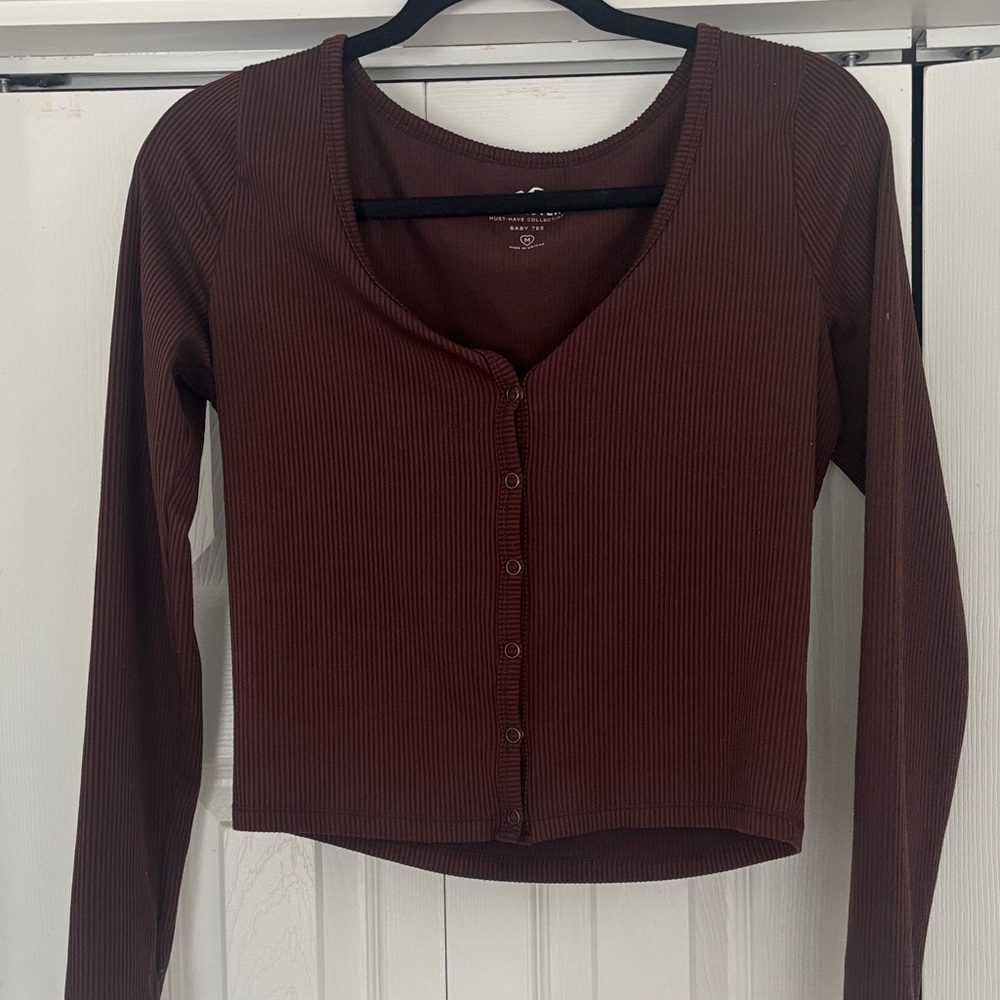 Hollister Chocolate Button-Down Ribbed Top